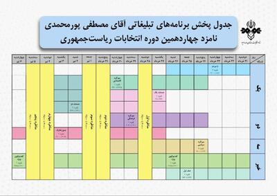 زمان‌بندی برنامه‌های تبلیغاتی «مصطفی پورمحمدی»