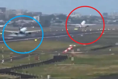 خطر از بیخ گوش دو هواپیما در فرودگاه بمبئی گذشت+ فیلم