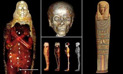 (تصاویر) مومیایی پسر طلایی؛ نوجوانی 2300 ساله با بیش از 49 طلسم عجیب!