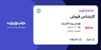 استخدام کارشناس فروش - خانم در هومان پویا الکتریک