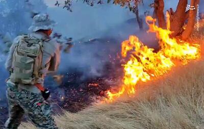 فیلم/ تلاش برای مهار آتش در مناطق کوهستانی ایلام