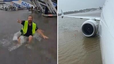 فرودگاه مایورکا اسپانیا بر اثر سیل غرق شد (فیلم)