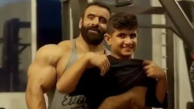 تمرین ۲ نفره هادی چوپان و پسرش در باشگاه | عکس