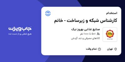 استخدام کارشناس شبکه و زیرساخت - خانم در صنایع غذایی بهروز نیک