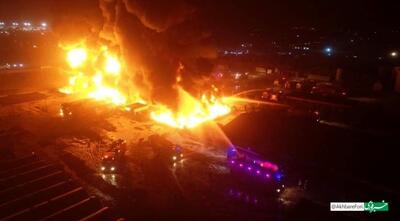 آتش سوزی گسترده در انبار نفتی پالایشگاهی در اربیل/ ویدئو