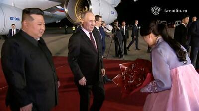 (ویدئو) پوتین و کیم در آغوش هم؛ رئیس‌جمهور روسیه وارد کره‌شمالی شد