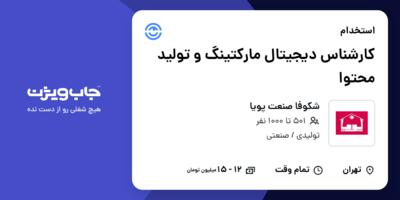 استخدام کارشناس دیجیتال مارکتینگ و تولید محتوا در شکوفا صنعت پویا