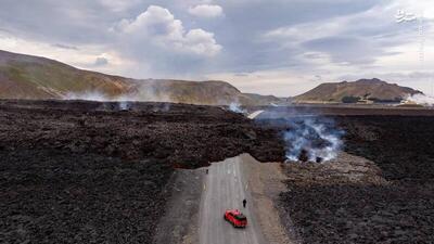 فیلم/ وضعیت یک جاده در ایسلند پس از فوران آتشفشان