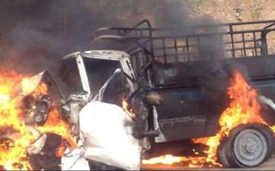 تصادف مرگبار پژو ۴۰۵ با اتوبوس| لحظه سوختن سرنشینان در آتش+ویدئو