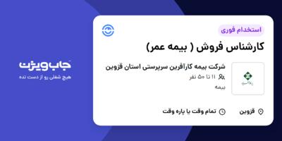 استخدام کارشناس فروش ( بیمه عمر) در شرکت بیمه کارآفرین سرپرستی استان قزوین