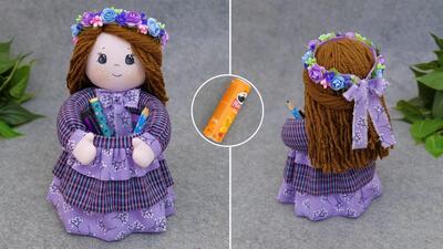 یک هدیه شیک برای یک پرنسس کوچولو/ بدونه الگو و با ظرف های چیپس عروسک بساز