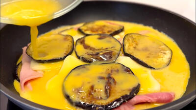 (ویدئو) نحوه درست کردن یک یک غذای خوشمزه و جدید با بادمجان و ژامبون
