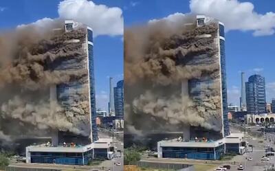 (ویدئو) آتش‌سوزی یک ساختمان ۲۶ طبقه در آستانه قزاقستان