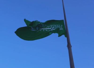 تصاویری از اهتزاز بزرگ ترین پرچم سبز علوی در قشم + ویدئو