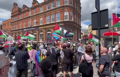 فیلم/ تظاهرات همبستگی با غزه مقابل ساختمان BBC در انگلیس