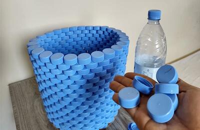 بازیافت درب بطری نوشابه / ساخت سبد لباسشویی از درب بطری پلاستیکی