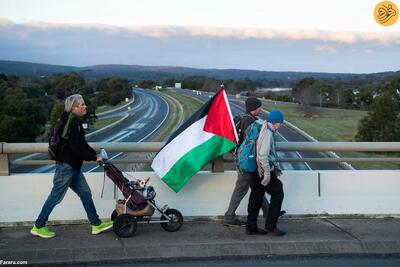 (تصاویر) ۴۵ کیلومتر راهپیمایی برای حمایت از آتش‌بس در غزه