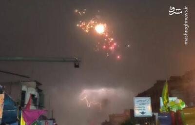 فیلم/ همزمانی آتش‌بازی عید غدیر و رعد و برق در آسمان تهران