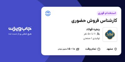 استخدام کارشناس فروش حضوری - آقا در پنجره فولاد