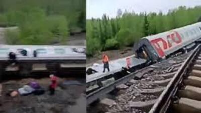 خروج قطار مسافربری از ریل در روسیه (فیلم)