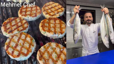 (ویدئو) فرآیند پخت همبرگر ماهی به سبک سرآشپز مشهور ترکیه ای