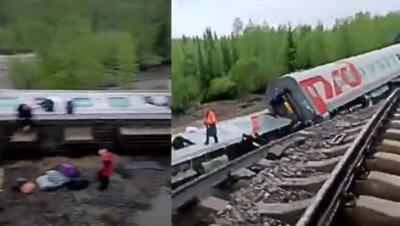 خروج قطار مسافربری از ریل در روسیه؛ بیش از ۷۰ نفر زخمی شدند + فیلم