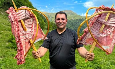 پخت دنده کباب بره به روش آشپز مشهور روستایی آذربایجانی (فیلم)