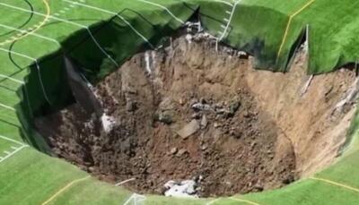 (ویدئو) ظهور حفره‌ای غول پیکر در یک زمین تمرین فوتبال در آمریکا