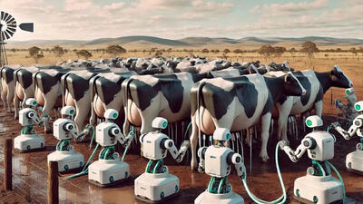 (ویدئو) چگونه دامداران از ربات ها برای پرورش «گاو و بز» استفاده می کنند؟