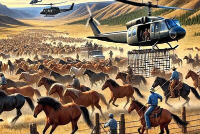 کشاورزان آمریکایی از هلیکوپتر برای هدایت میلیون ها اسب وحشی استفاده می کنند