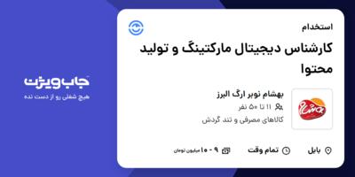 استخدام کارشناس دیجیتال مارکتینگ و تولید محتوا - خانم در بهشام نوبر ارگ البرز