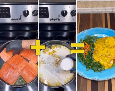 دیگه ماهی رو تکراری نپز / طرز تهیه ماهی سالمون با خامه و زعفران!