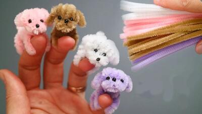 اسباب بازی دست ساز مینیاتوری سگ ساخته شده از لوله پاک کن!