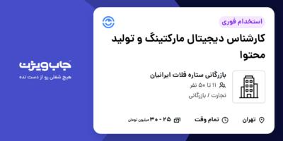استخدام کارشناس دیجیتال مارکتینگ و تولید محتوا - خانم در بازرگانی ستاره فلات ایرانیان