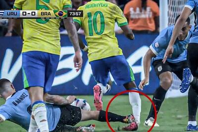 عکس؛ تکل خشن ناندز روی پای بازیکن رئال مادرید که موجب اخراجش شد
