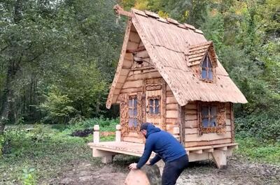 معماری خلاقانه؛ آقاهه با پسرش تو جنگل یه کلبه چوبی مثلثی ساختن شاهانه و مدرن