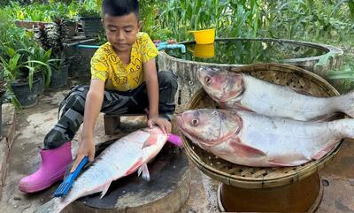 نمایی نزدیک از پخت متفاوت یک ماهی بزرگ به روش کودک سنگاپوری (فیلم)