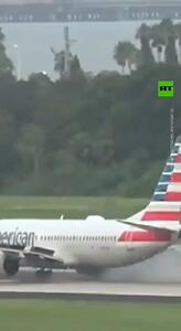ترکیدن لاستیک یک هواپیمای شرکت «آمریکن ایرلاینز» هنگام برخاستن + ویدئو