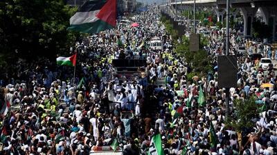 (ویدئو) تظاهرات گسترده حمایت از غزه در پاکستان