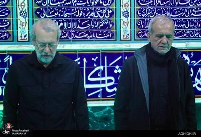 حضور مسعود پزشکیان و علی لاریجانی در هیئت ریحانة النبی (س) / گزارش تصویری
