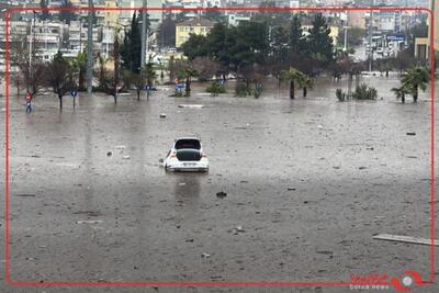 سیل شدید در خیابان ها به دلیل بارندگی شدید در کارامان ترکیه
