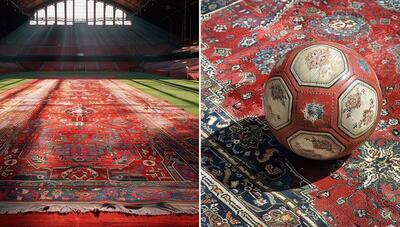 هوش مصنوعی، خلاقیت خود را به رخ می‌کشد: دنیای فوتبال با فرش ایرانی! (عکس)