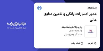 استخدام مدیر اعتبارات بانکی و تامین منابع مالی در پترو پالایش نیک یزد