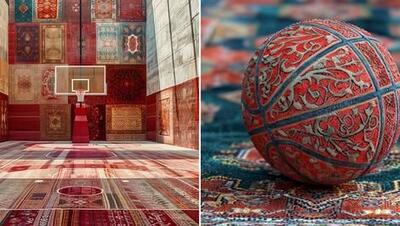 تصاویری شگفت‌انگیز از زمین بسکتبال و توپ بسکتبال با طرح و نقش فرش ایرانی!