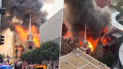 (ویدئو) آتش‌سوزی کلیسای تاریخی اولین باپتیست در دالاس