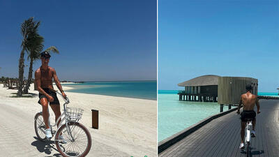 دوچرخه سواری رونالدو در ساحل دریای سرخ عربستان سعودی