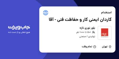 استخدام کاردان ایمنی کار و حفاظت فنی - آقا در بلور نوری تازه