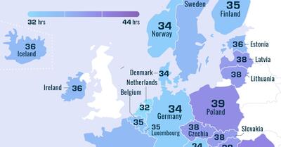 نگاهی به ساعات کار در هفته در کشورهای اروپایی + نقشه