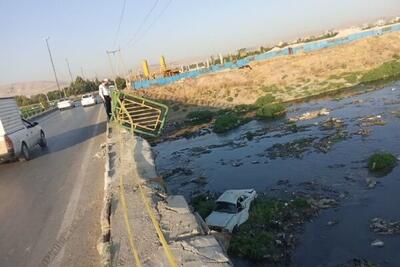 سقوط خودرو پیکان به داخل رودخانه قره‌سو کرمانشاه