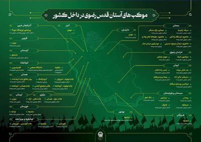 نشانی موکب‌های اربعینی آستان قدس رضوی در ۱۷ استان کشور اعلام شد